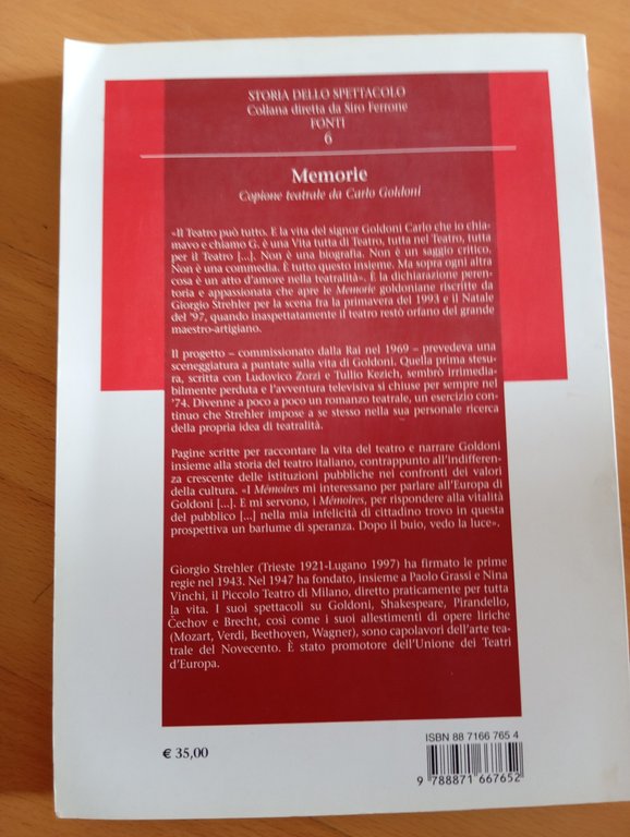 Memorie. Copione teatrale da Carlo Goldoni, Giorgio Strahler, Le Lettere, …