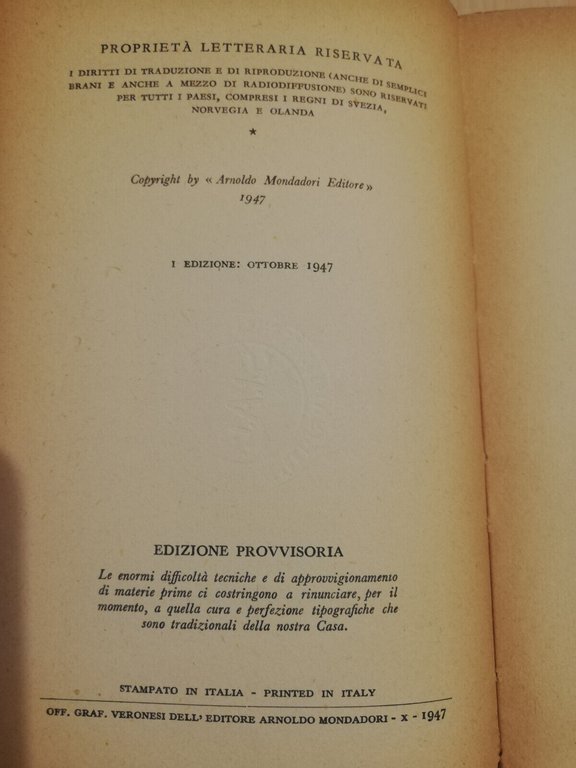 Mestiere da vagabondo, Vasco Pratolini, 1947, Mondadori Medusa