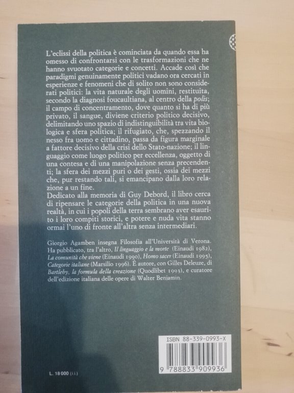 Mezzi senza fine. Note sulla politica, Giorgio Agamben, Bollati Boringhieri …