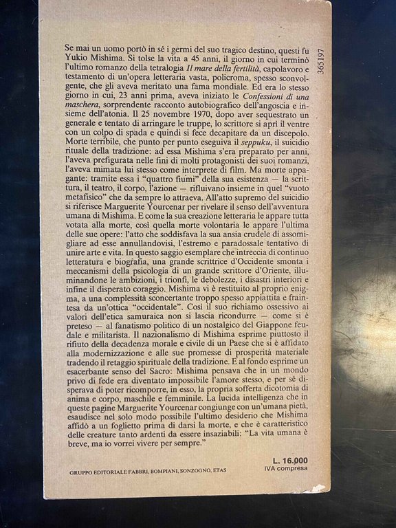 Mishima o la visione del vuoto, Marguerite Yourcenar, Bompiani, 1986