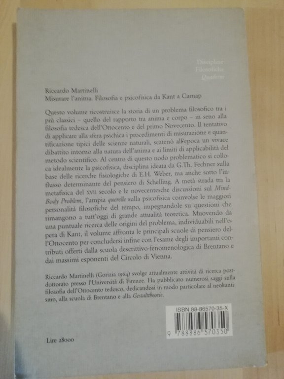 Misurare l'anima. Filosofia e psicofisica, Riccardo Martinelli, Quodlibet, 1999