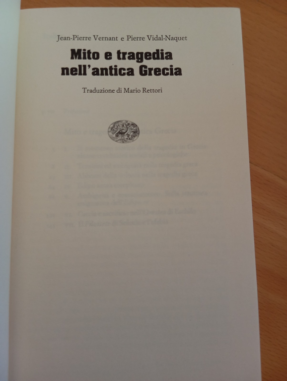 Mito e tragedia nell'antica Grecia, Venrnant e Vidal-Naquet, Einaudi, 1976