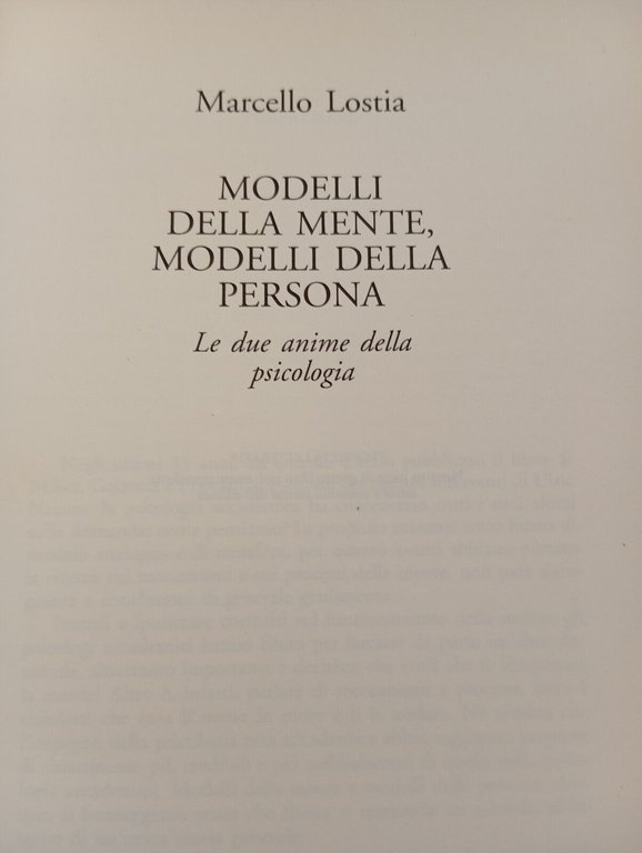 Modelli della mente, modelli della persona, Marcello Lostia, Giunti, 1994