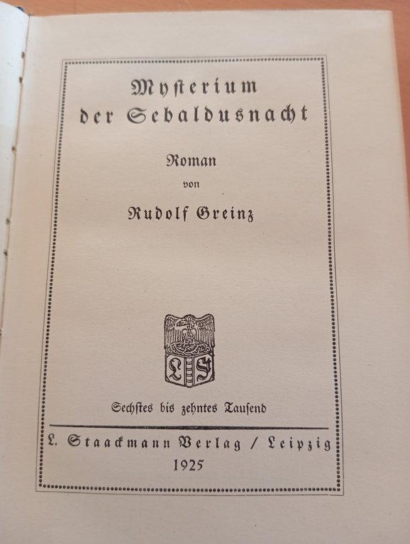 Mysterium der Sebaldusnacht, Rudolf Greinz, Leipzig 1925