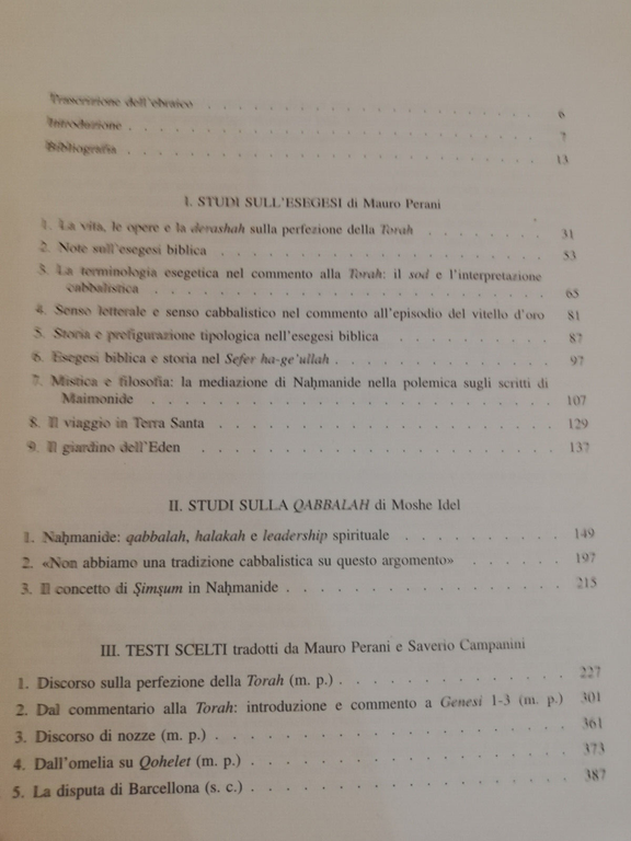 Nahmanide esegeta e cabbalista, Moshe Idel - Mauro Perani, Giuntina, …