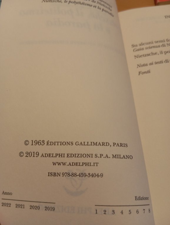 Nietzsche, Il politeismo e la parodia, Pierre Klossowski, Adelphi, 2019