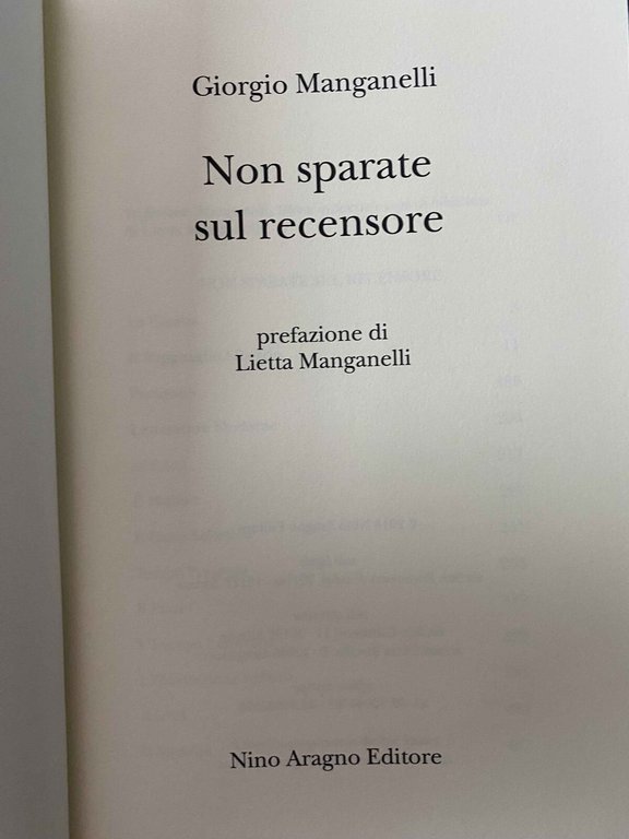 Non sparate sul recensore, Giorgio Manganelli, Aragno, 2018