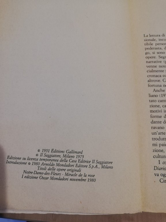 Nostra signora dei fiori - Miracolo della rosa, Jean Genet, …