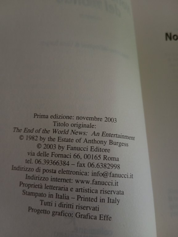 Notizie dalla fine del mondo, Anthony Burgess, Fanucci, 2003