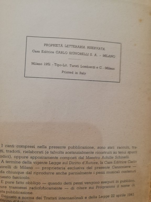 Nuovo canzoniere italiano, Schinelli, 1951