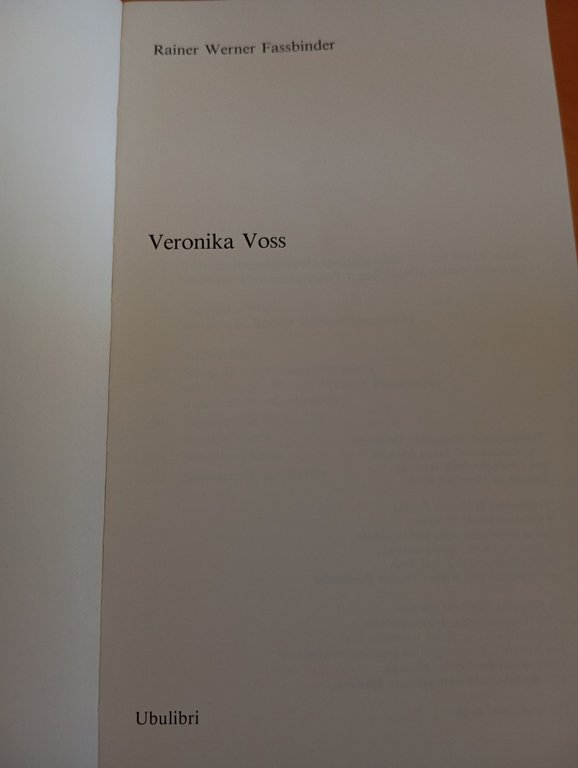 Nuovo cinema tedesco, Rainer Werner Fassbinder, Veronika Voss, Ubulibri, 1983