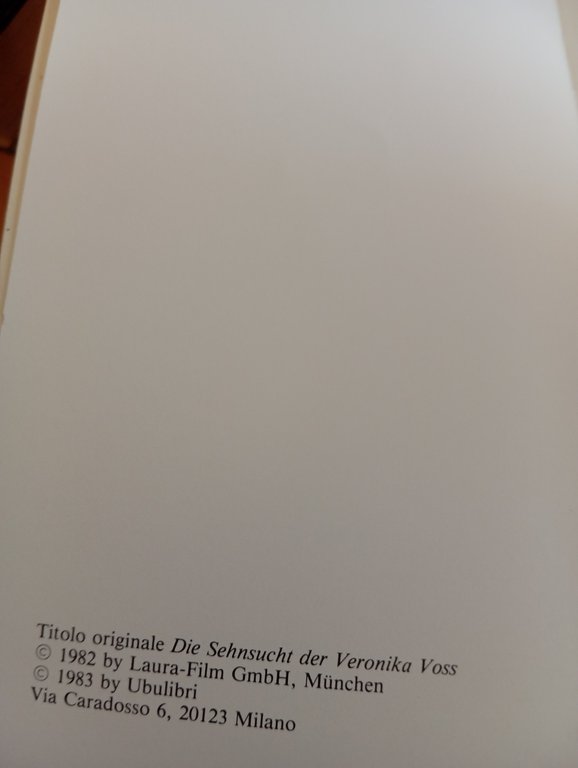 Nuovo cinema tedesco, Rainer Werner Fassbinder, Veronika Voss, Ubulibri, 1983
