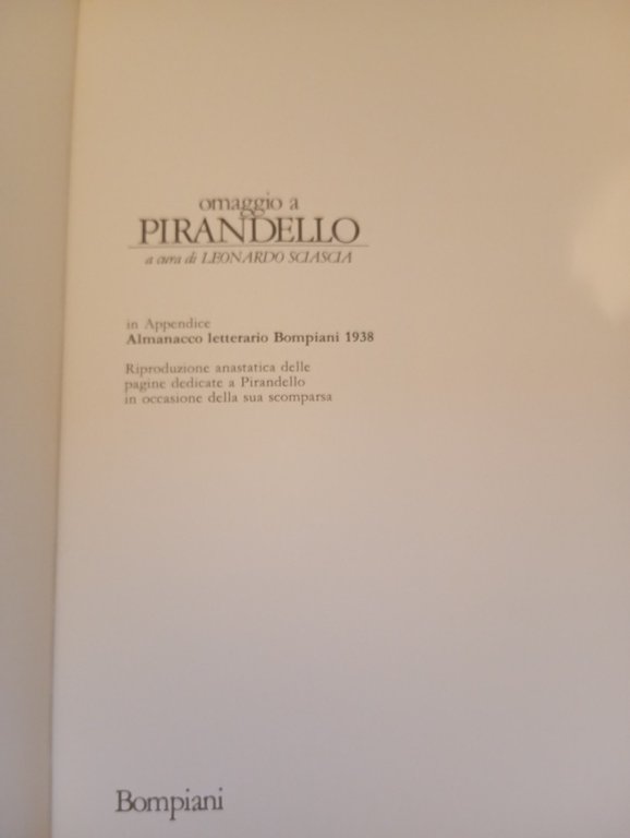 Omaggio a Pirandello, Almanacco Bompiani 1987 a cura di Leonardo …