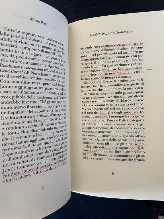 Omelette soufflée a l'antiquaire. Elogio degli antiquari Mario Praz, Aragno …