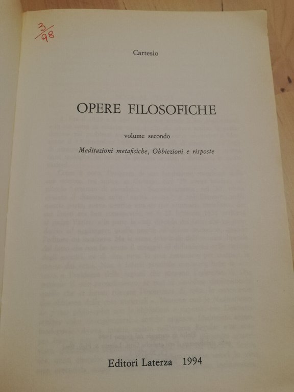 Opere filosofiche, vol. 2. Meditazioni metafisiche, Cartesio, 1994, Laterza