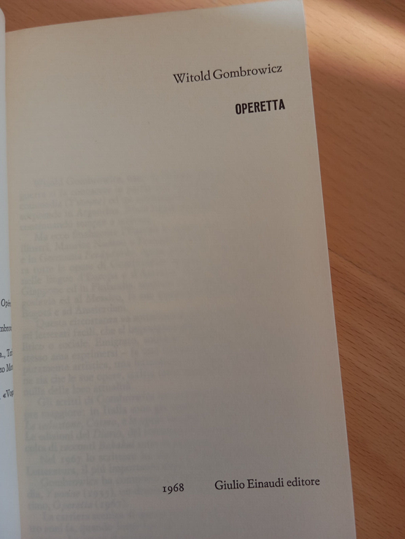 Operetta, Vitold Gombrowicz, Eianudi teatro, 1968