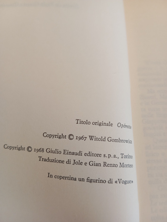 Operetta, Vitold Gombrowicz, Eianudi teatro, 1968