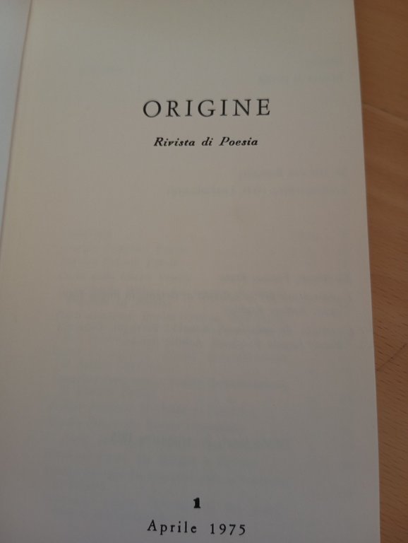 Origine, rivista di poesia, numero 1, aprile 1975