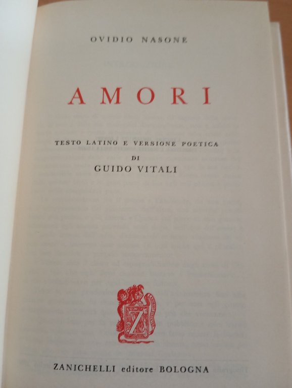 Ovidio, amori, testo a fronte, Zanichelli, 1986