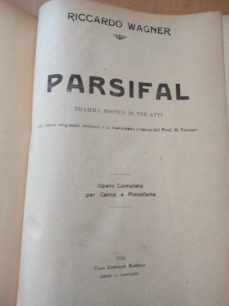 Parsifal, R. Wagner, spartito canto e pianoforte, rllegato, Madella, 1914 | Immagine principale