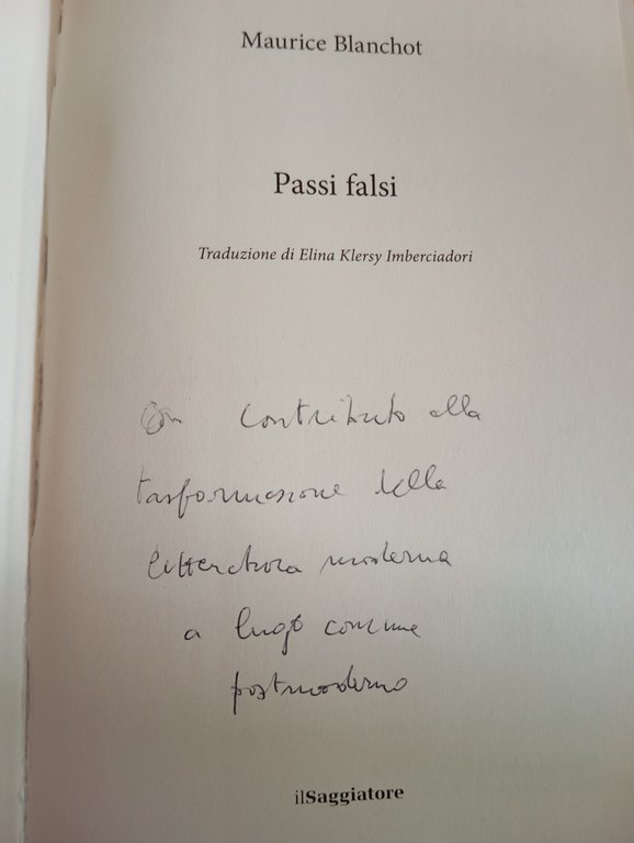 Passi falsi, Maurice Blanchot, Il Saggiatore, 2020, sottolineato