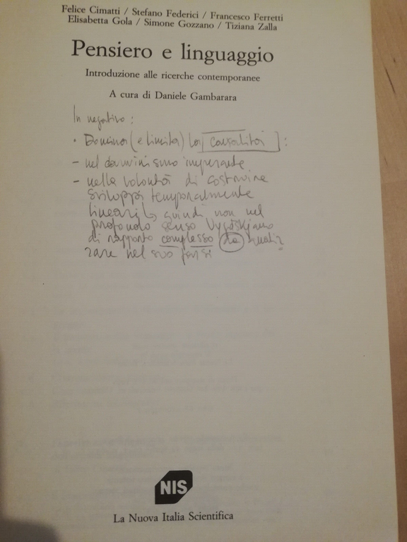 Pensiero e linguaggio, Daniele Gambarara (a cura), 1996, La Nuova …