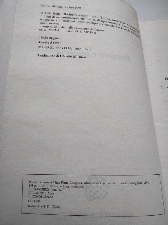 Pensiero e materia, Jean-Pierre Changeux, Alain Connes, Bollati Boringhieri 1991 | Immagine Gallery 5