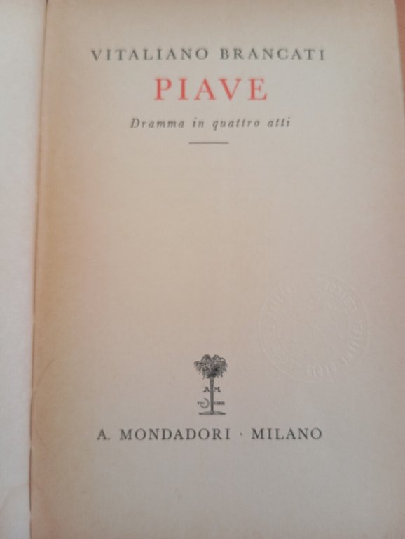 Piave, Vitaliano Brancati, Mondadori, 1932