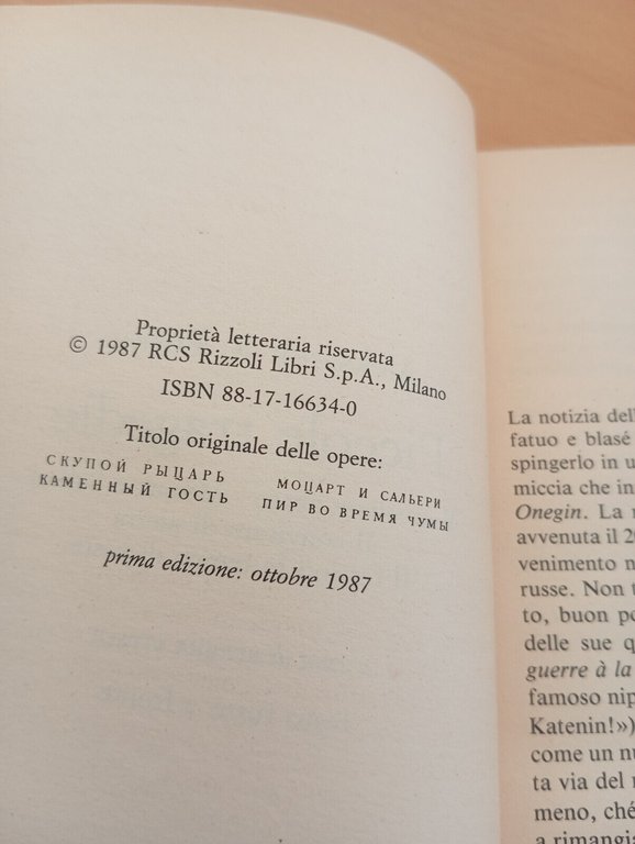 Piccole tragedie, Alexandr S. Puskin, BUR Rizzoli, 1987