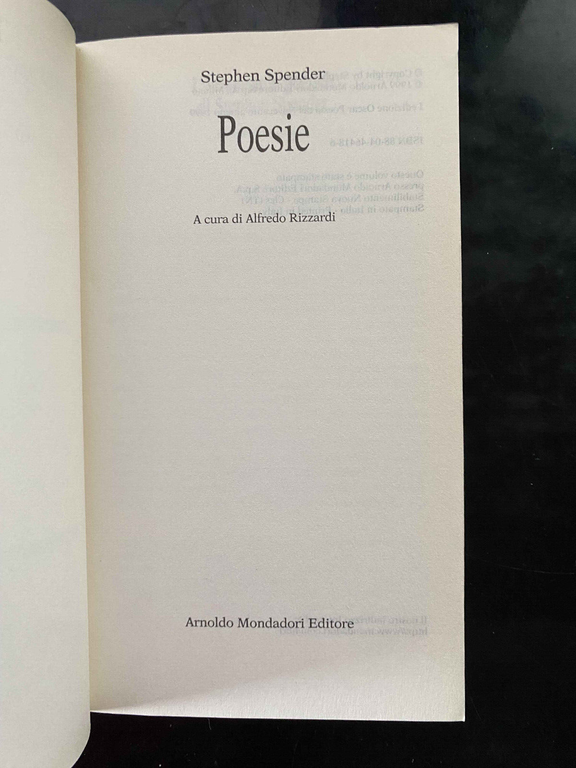 Poesie, Stephen Spender, Mondadori, 1999, Fuori catalogo