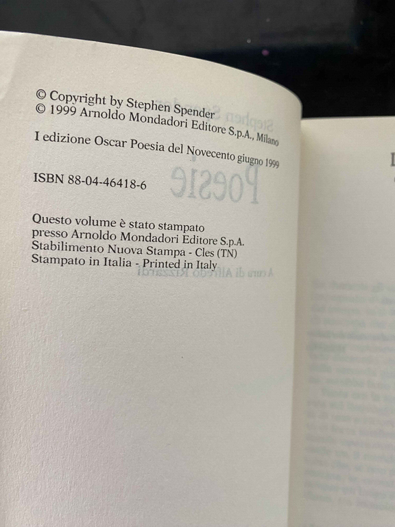 Poesie, Stephen Spender, Mondadori, 1999, Fuori catalogo