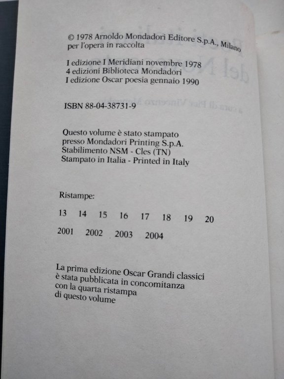 Poeti italiani del Novecento, Mondadori Oscar Poesia 1990
