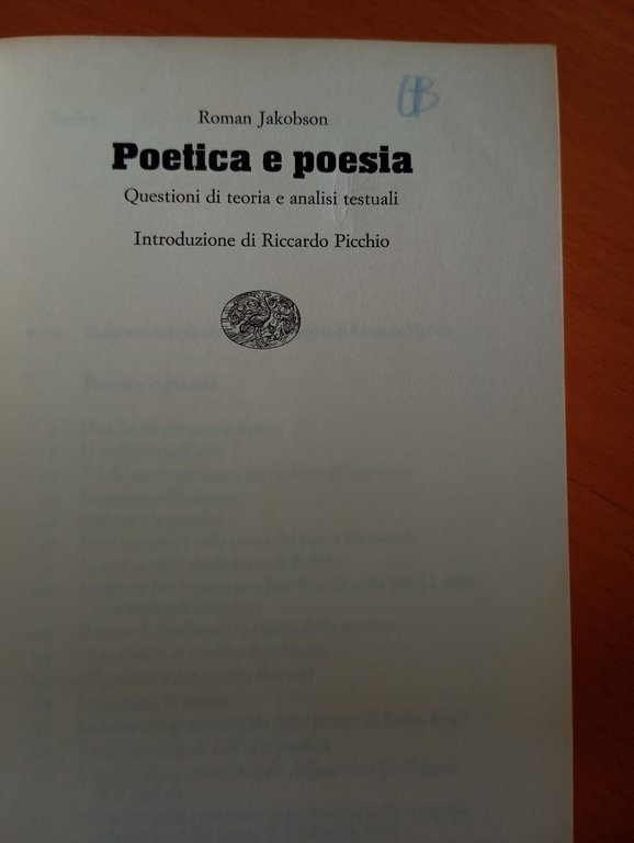 Poetica e poesia, Roman Jakobson, Einaudi, 1985