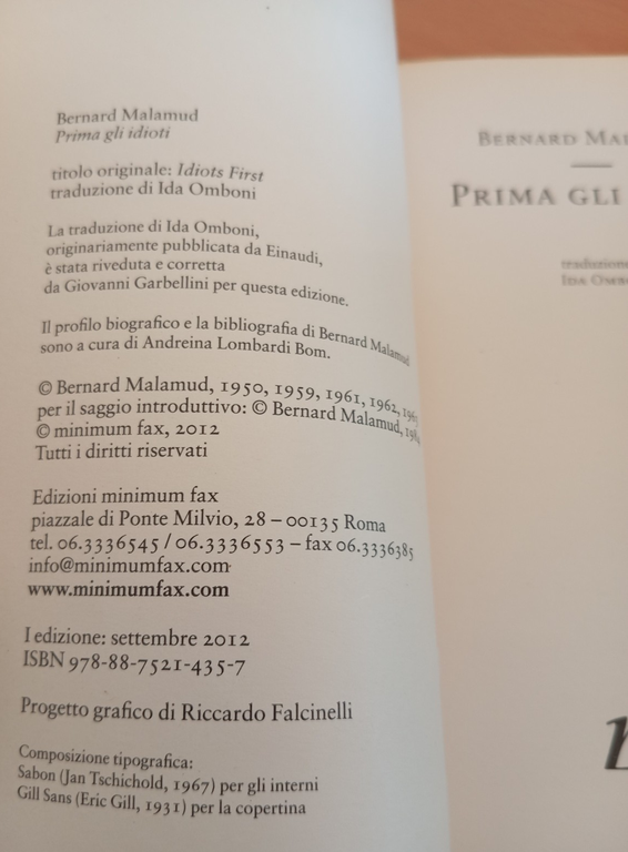 Prima gli idioti, Bernard Malamud, Minimum fax, 2012 con un …