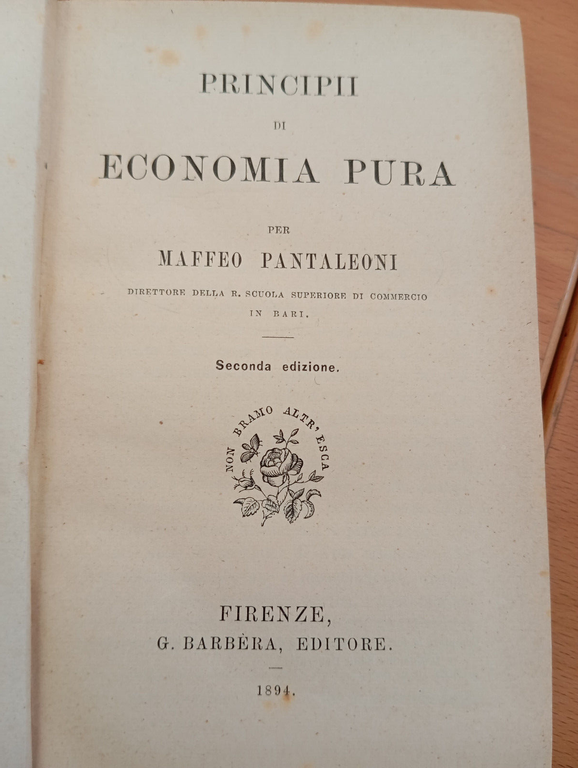 Principi di economia pura, Maffeo Pantaleoni, Barbera, 1894