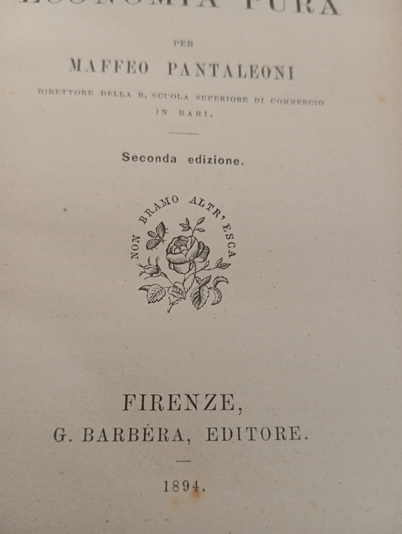 Principi di economia pura, Maffeo Pantaleoni, Barbera, 1894