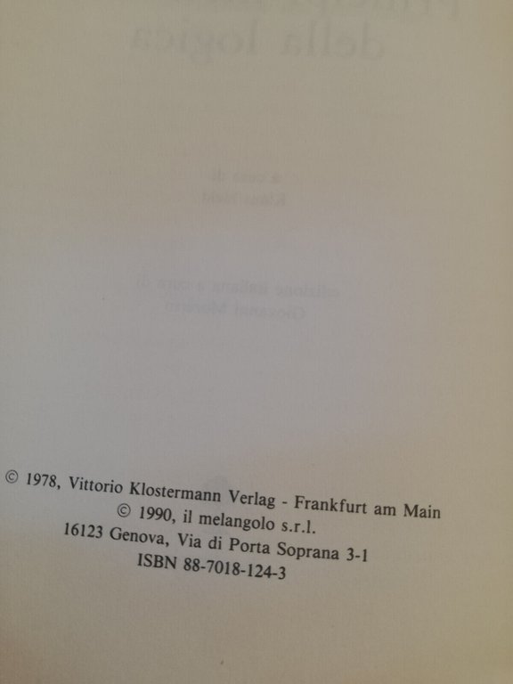 Principi metafisici della logica, Martin Heidegger, 1990, Il Melangolo