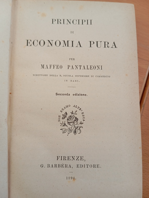 Principii di economia pura, Maffeo Pantaleoni, Barbera, 1894