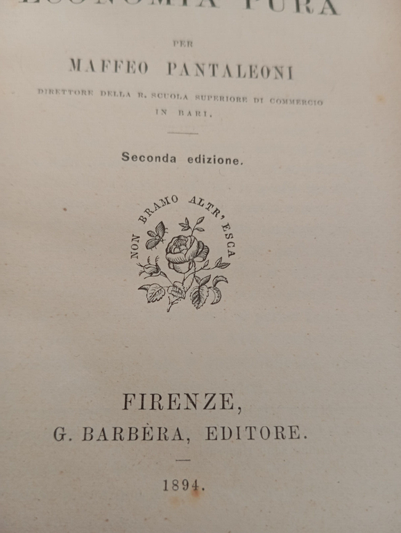 Principii di economia pura, Maffeo Pantaleoni, Barbera, 1894