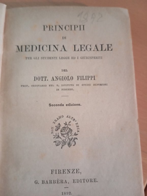 Principii di medicina legale, Angiolo Filippi, Barbera, 1892