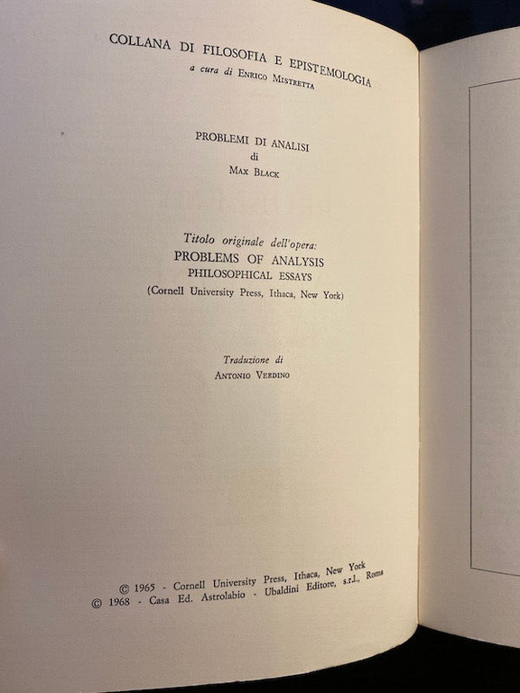 Problemi di analisi, Max Black, 1968, Ubaldini