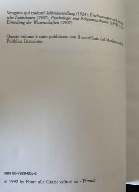 Psicologia e metafisica, Carl Stumpf, Ponte alle Grazie, 1992