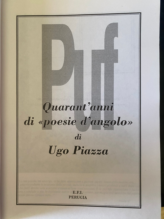 Puf. Quarant'ani di Poesie d'angolo di ugo Piazza, Perugia