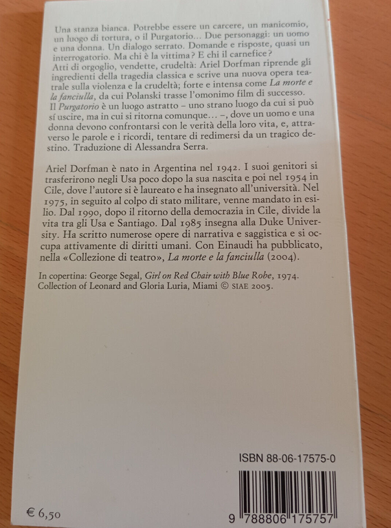 Purgatorio, Ariel Dorfman, Einaudi teatro, 2006, fuori catalogo