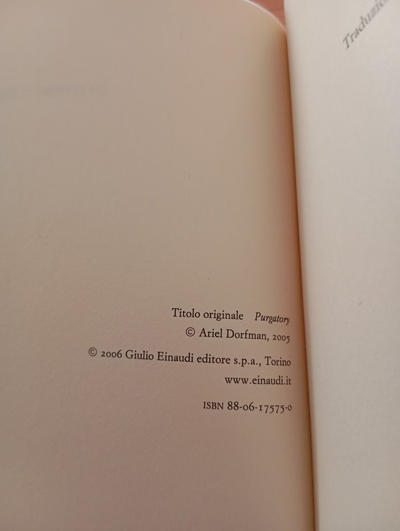 Purgatorio, Ariel Dorfman, Einaudi teatro, 2006, fuori catalogo