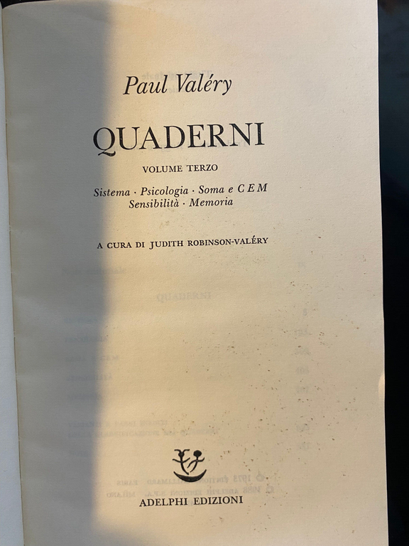 Quaderni volume terzo, Paul Valery, Adelphi, 1988