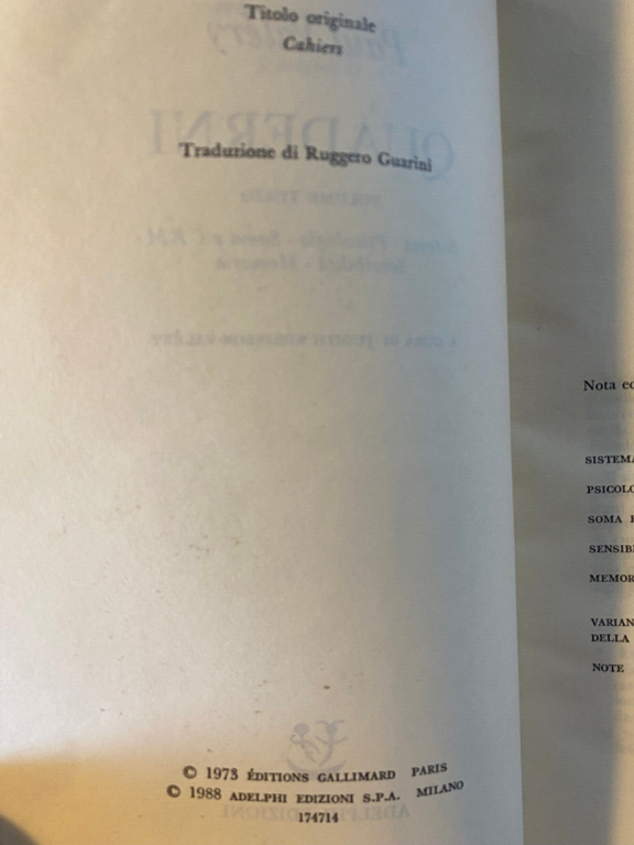 Quaderni volume terzo, Paul Valery, Adelphi, 1988