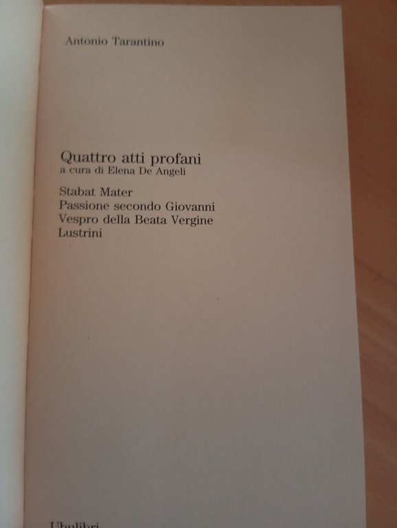 Quattro atti profani, Antonio Tarantino, Ubulibri, 1997