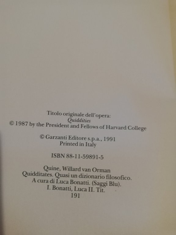 Quidditates. Quasi un dizionario filosofico, W. V. Quine, 1991, Garzanti | Immagine Gallery 15