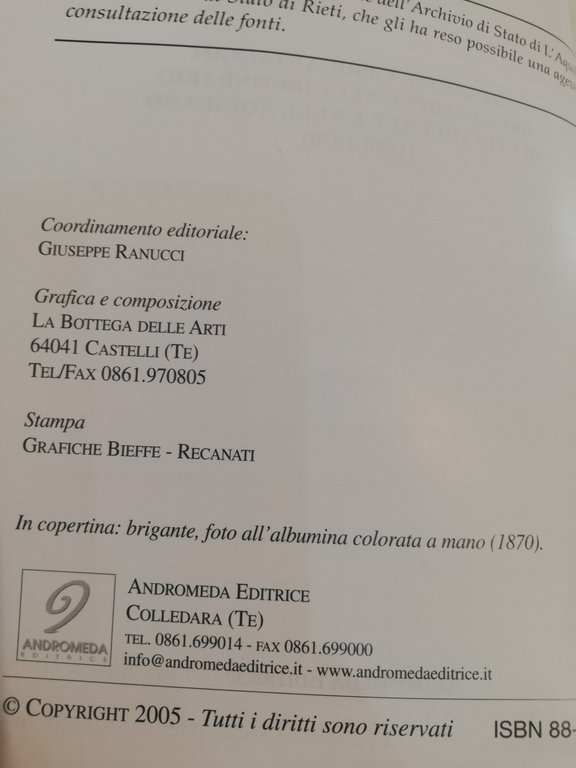 Reazione e brigantaggio nella sabina, nel circondario di Cittaducale, F. …
